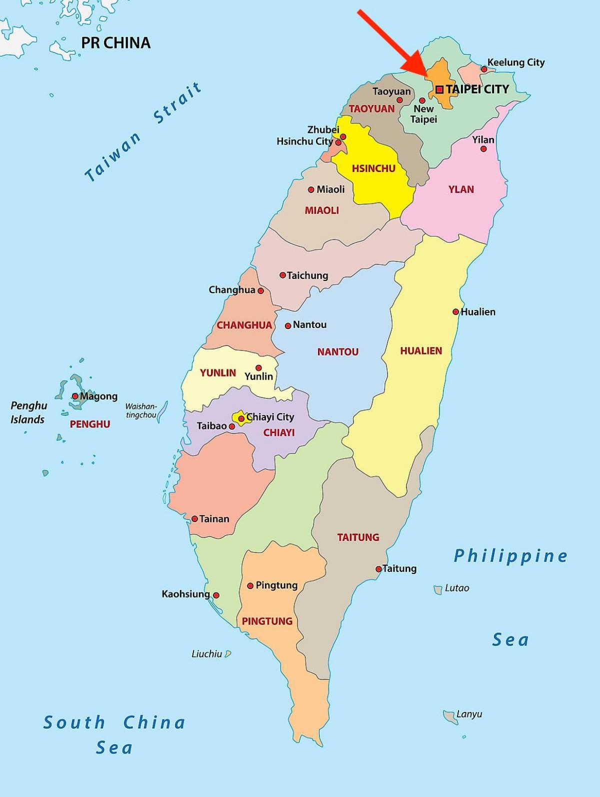 Taipei on Taiwan map