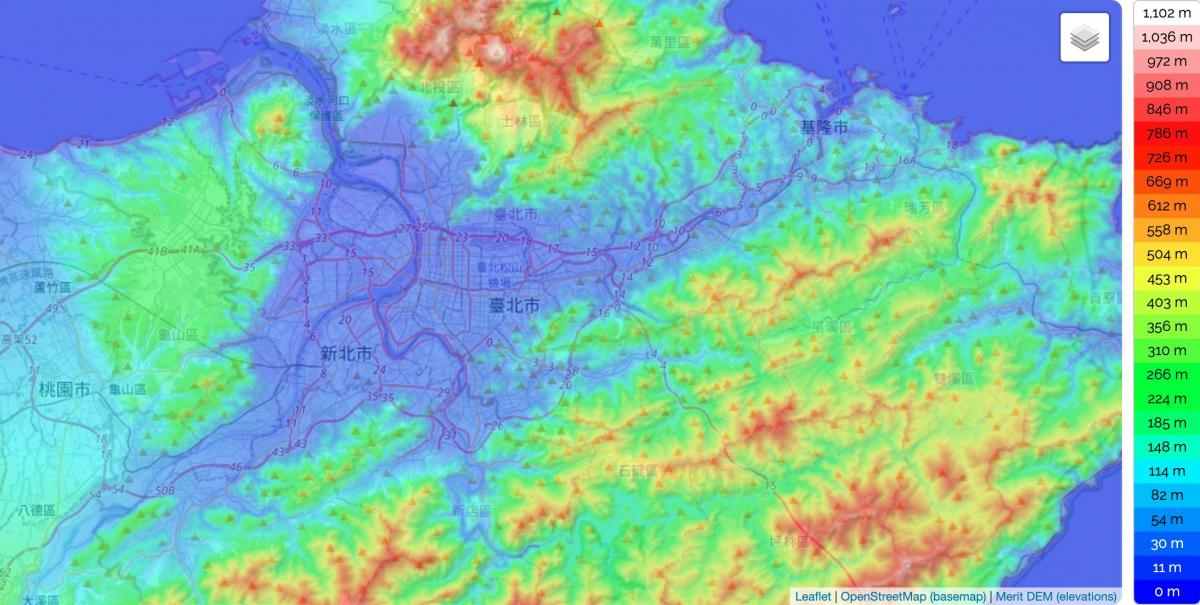 Taipei elevation map